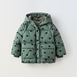 Zara Green Heart Print Kids Jacket